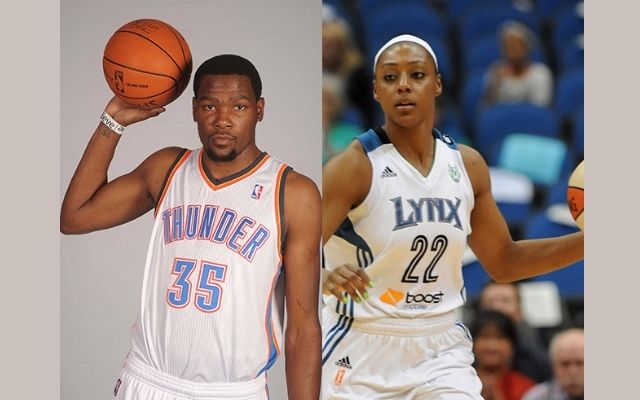 Kevin Durant and Monica Wright in uniform